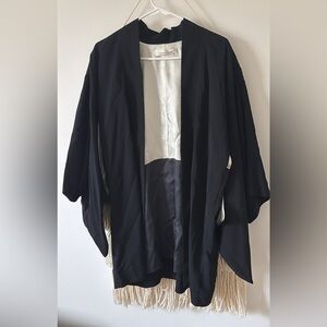 Liviana Conti Tassel Long Blazer Open Jacket Wide Open Batwing Sleeves Black